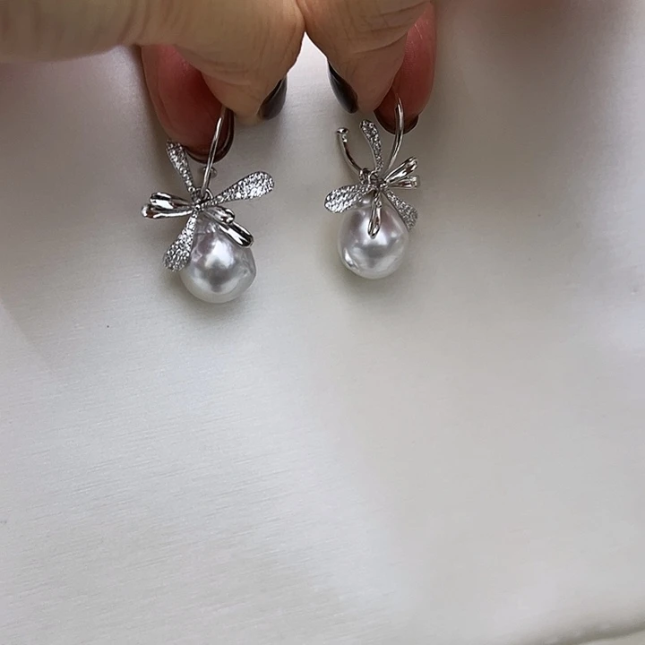 海水珍珠耳饰银S925镶嵌