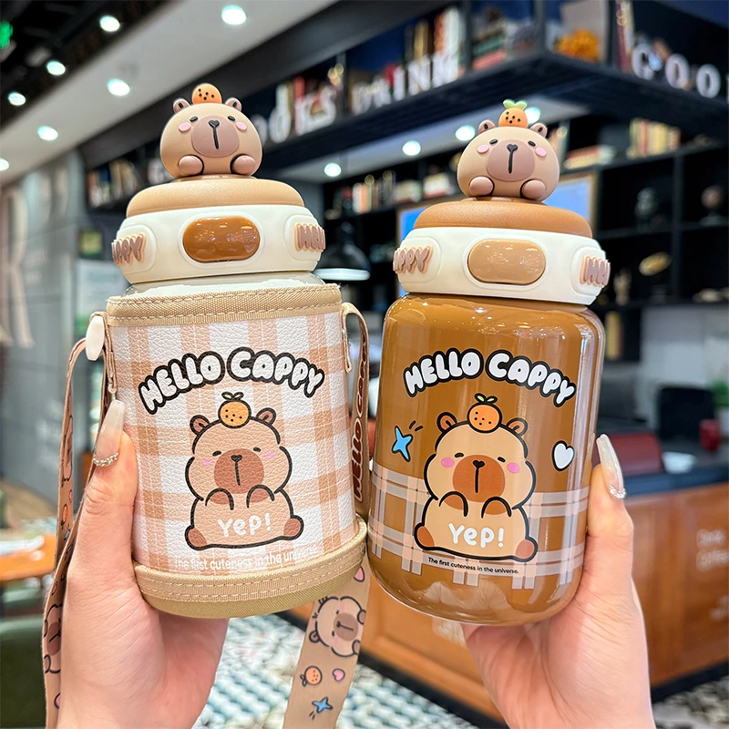 2025新款保温杯儿童水杯小学生上学专用吸管杯高颜值卡皮巴拉杯子