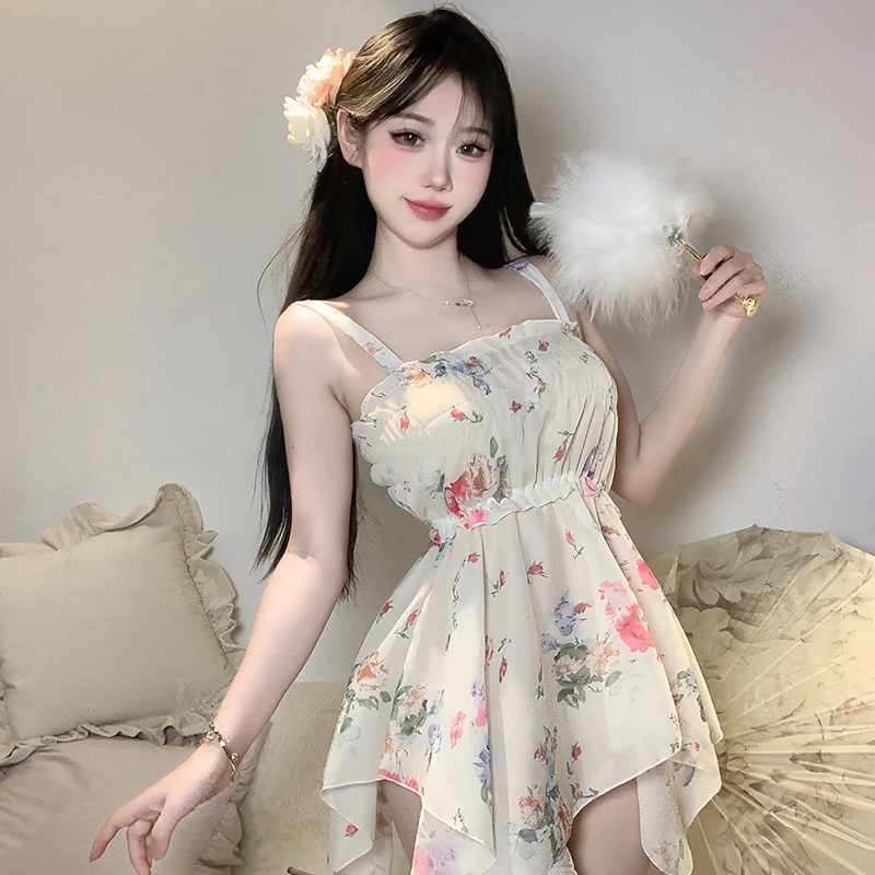 【繁花】风情万种的睡裙性感吊带露背收腰显瘦纯欲碎花连衣裙