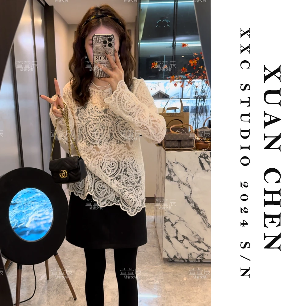 【明月清风】ins气质长袖蕾丝衫秋冬时尚设计感女士洋气打底衫#3731