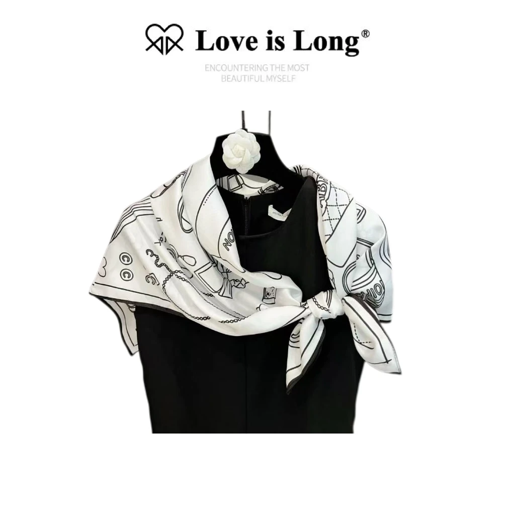 Love is long春秋季【线条元素】韩版披肩仿真丝丝巾外搭90薄款丝巾