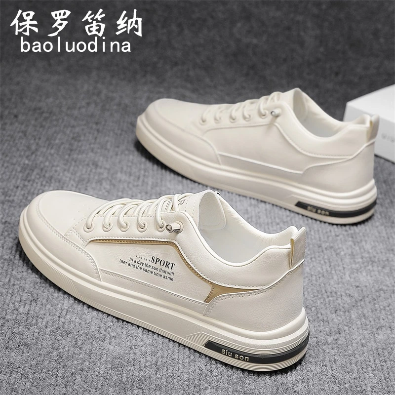 保罗笛纳冬季板鞋2025新款男士黑色皮鞋拼色懒人一脚蹬男鞋青少年