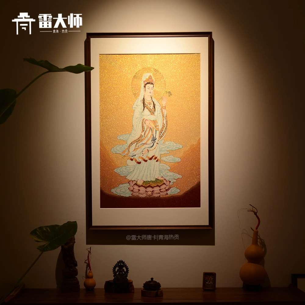 刺绣唐卡观音菩萨茶室玄关装饰画高档客厅背景墙挂画沙发餐厅入户