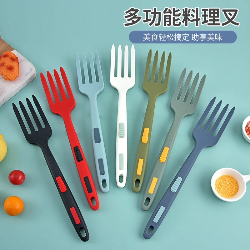硅胶叉子大号叉子长柄创意水果多功能硅胶料理叉意面叉炒菜家用