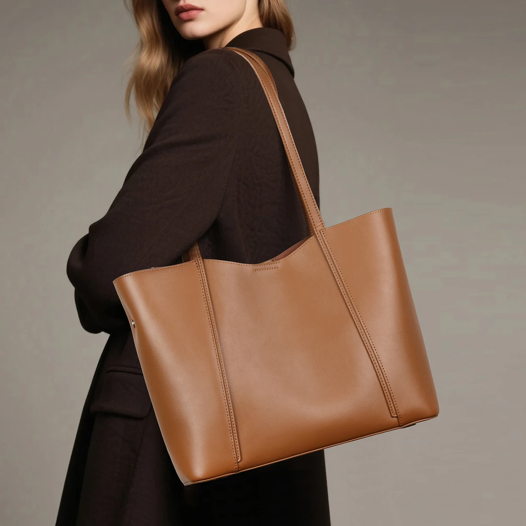 软牛皮托特包包女款2025新款大容量单肩包高级感通勤真皮手提女包