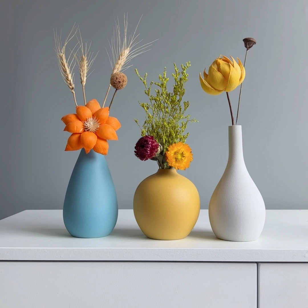 摆件陶瓷小花瓶摆件含花总高约20-30cm