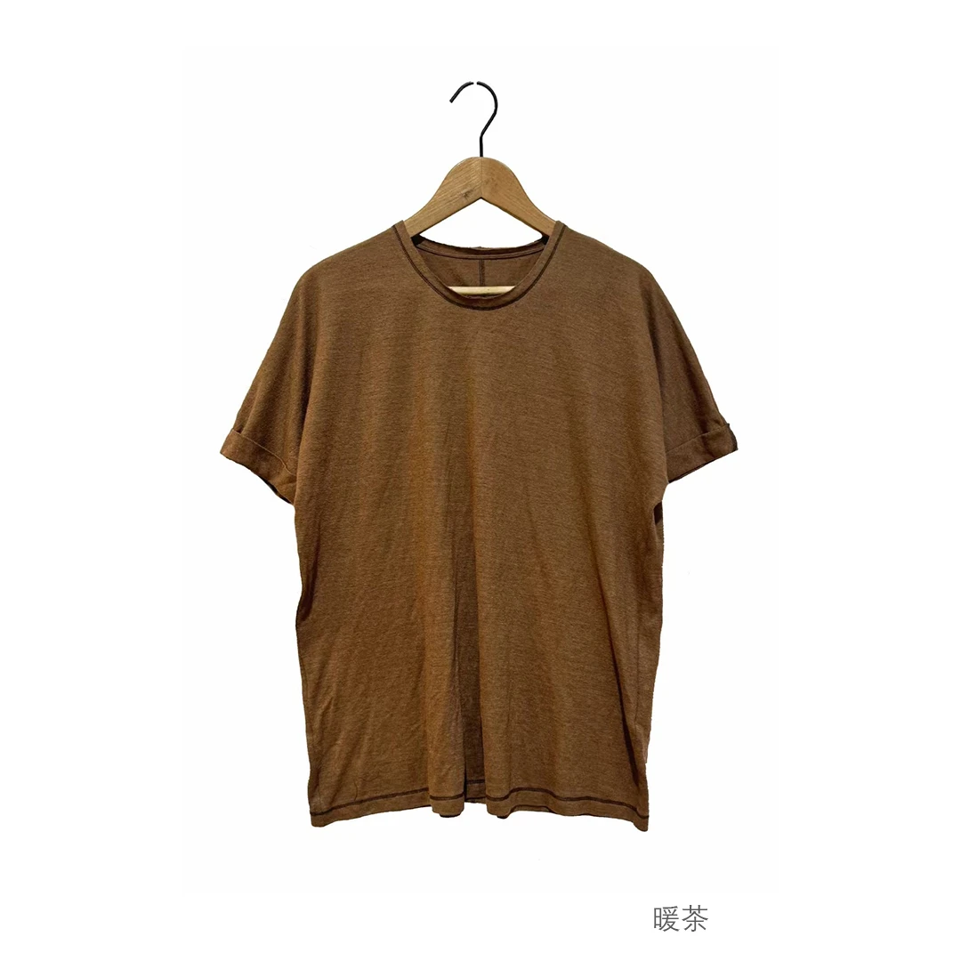 左岸迷香 Z25SS4007 布衣分享原创小众春夏复古圆机针织短袖麻T恤