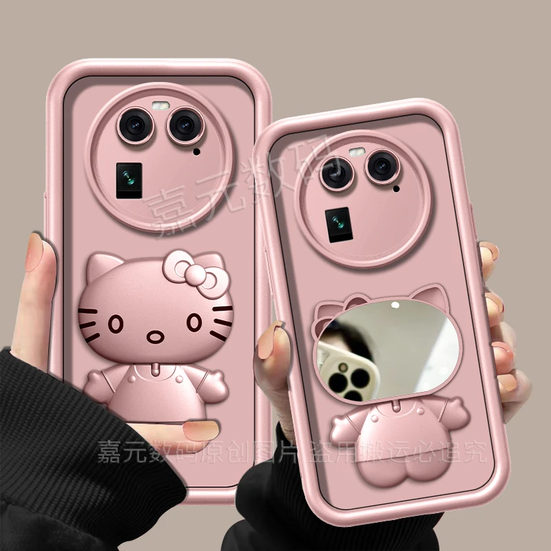 适用【oppofindx6】金属漆香槟粉高级感猫咪支架手机壳防摔创意女款