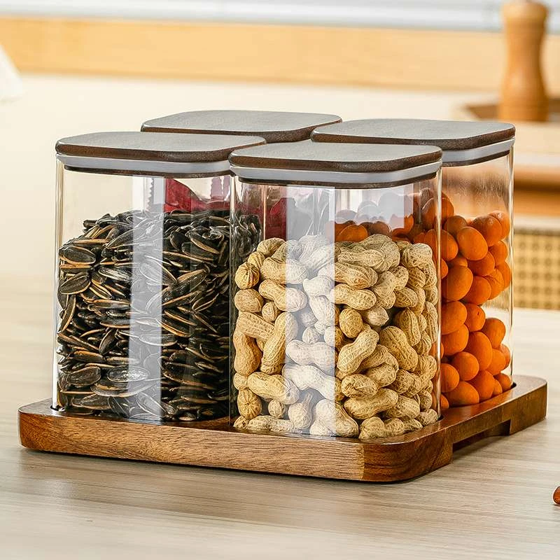 德国品质高颜值方形玻璃密封干果收纳盒家用客厅茶几瓜子坚果盘糖