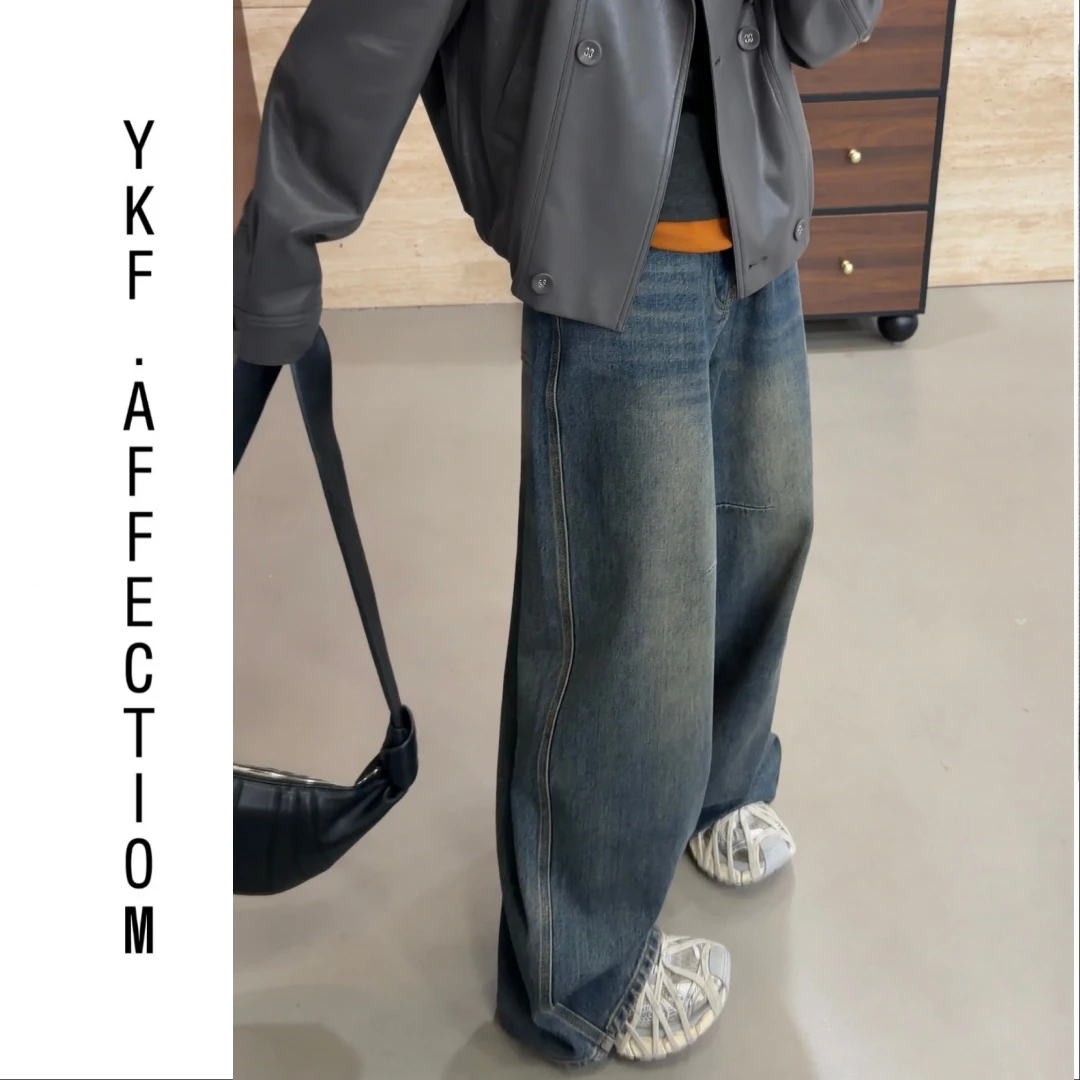 （迷棕牛仔裤）美式复古拽酷牛仔裤10220