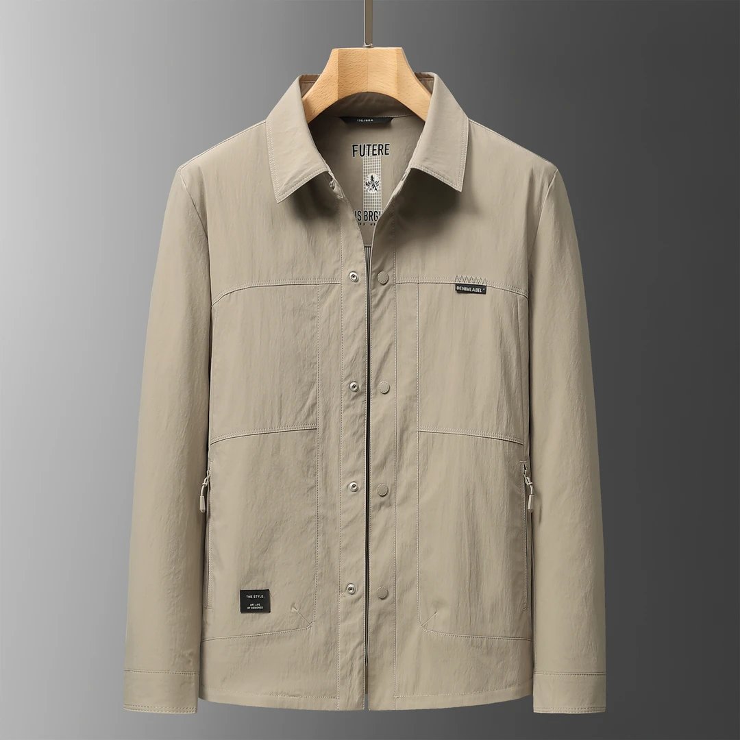 时尚简约纯色翻领休闲夹克户外外穿宽松潮流2025春秋新款百搭