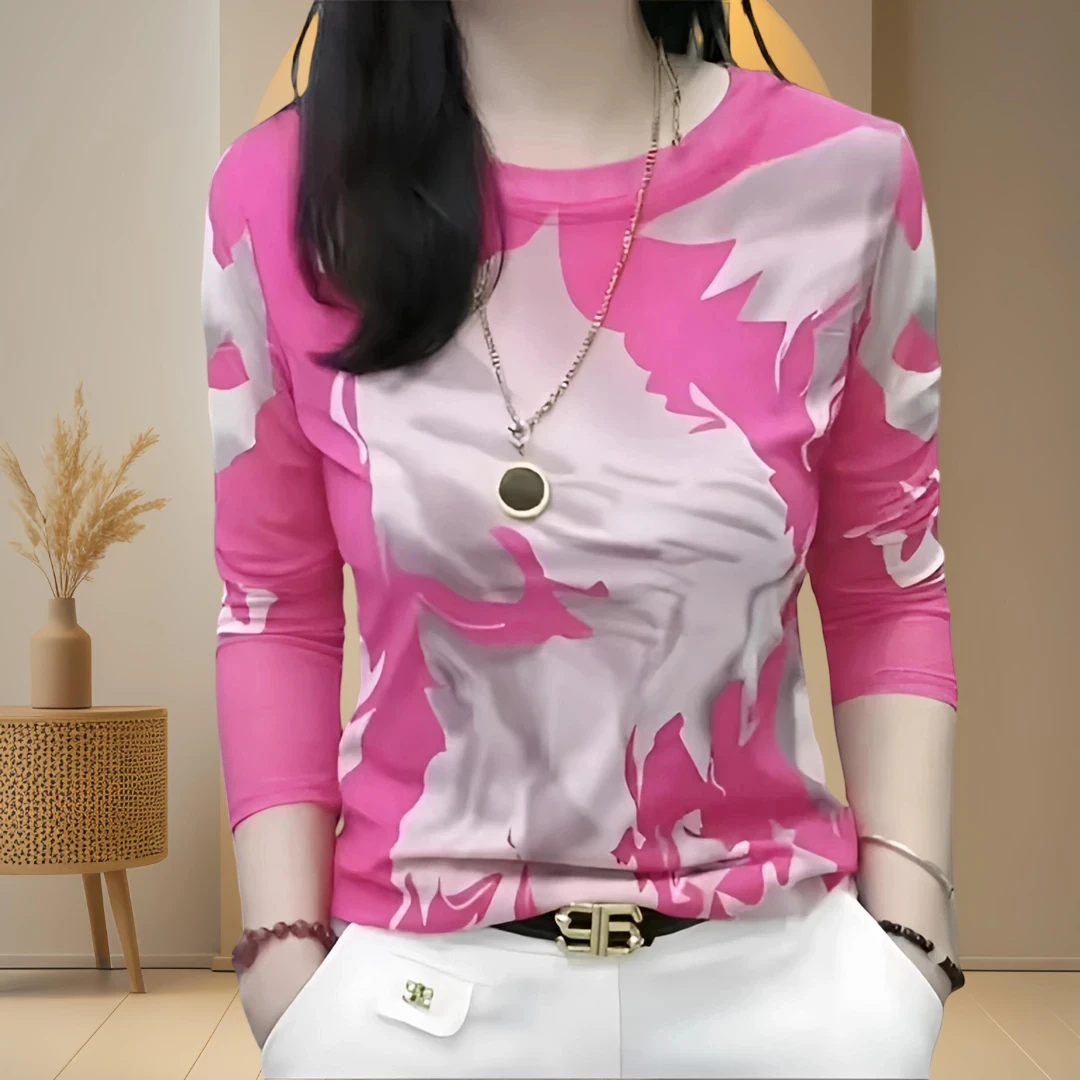 轻奢风水墨画印花长袖t恤女2025爆款新款时尚洋气百搭女装上衣