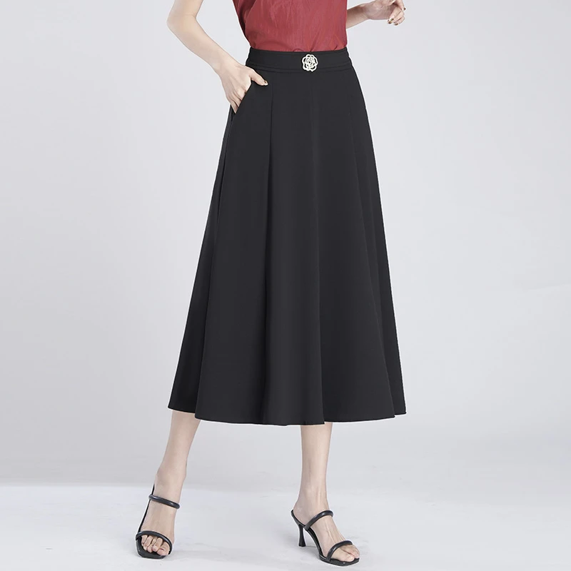 黑色垂感半身裙女夏季薄款2025新款中长款大摆裙高级感百搭A字裙