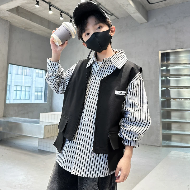 男童衬衫春秋季6-12岁中大童洋气时尚儿童长袖衬衣韩版帅气春装潮