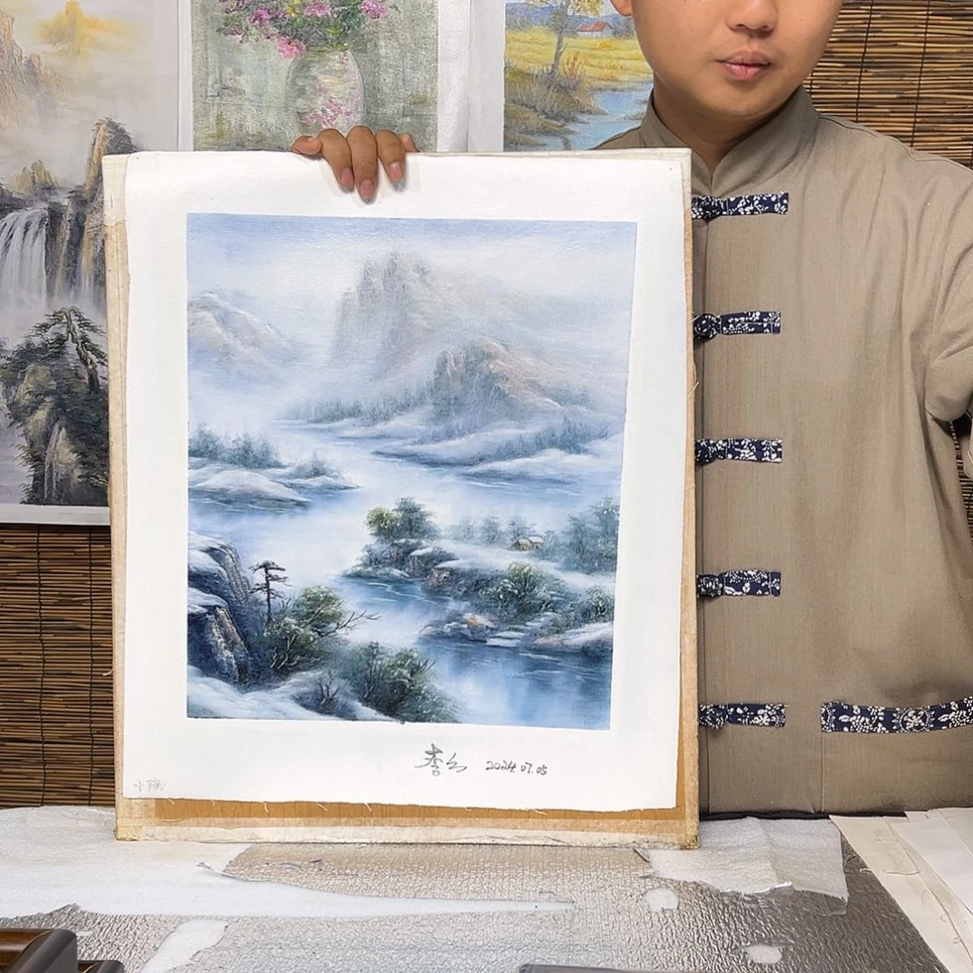 油画行路人小院绘画作品竞拍