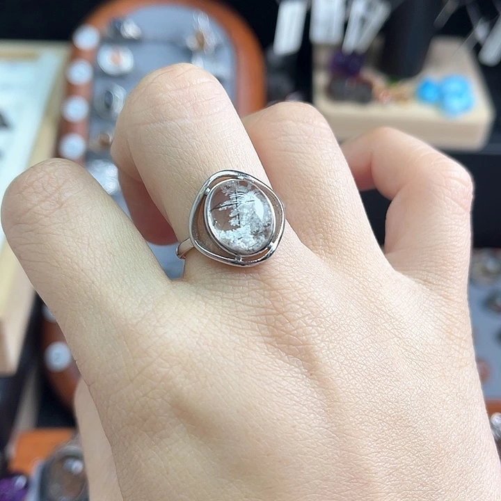 水晶戒指银S925镶嵌天然水晶戒指