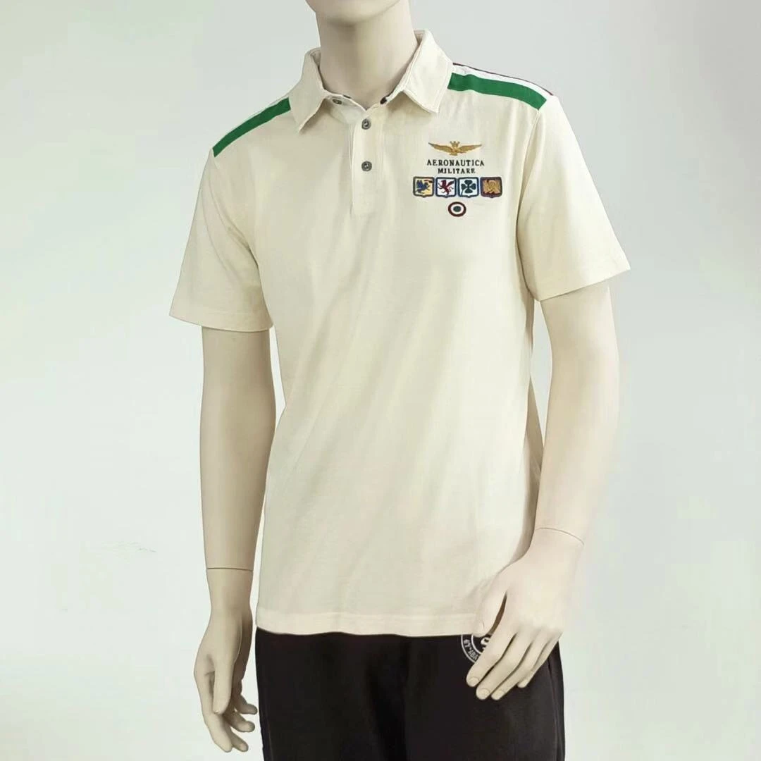 4轻奢大牌男短袖工装空军翻领POLO衫尾单剪标外贸尾货绣花薄款
