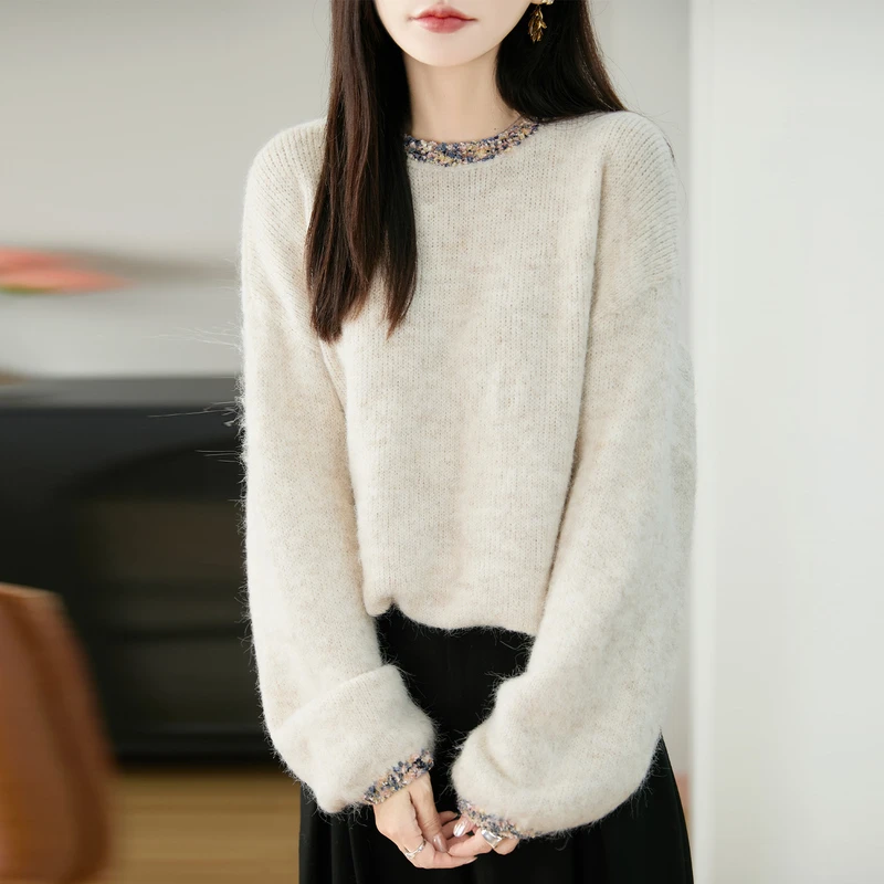 哥弟阿玛施正品新款加厚长袖针织衫秋冬时尚百搭圆领宽松气质毛衣