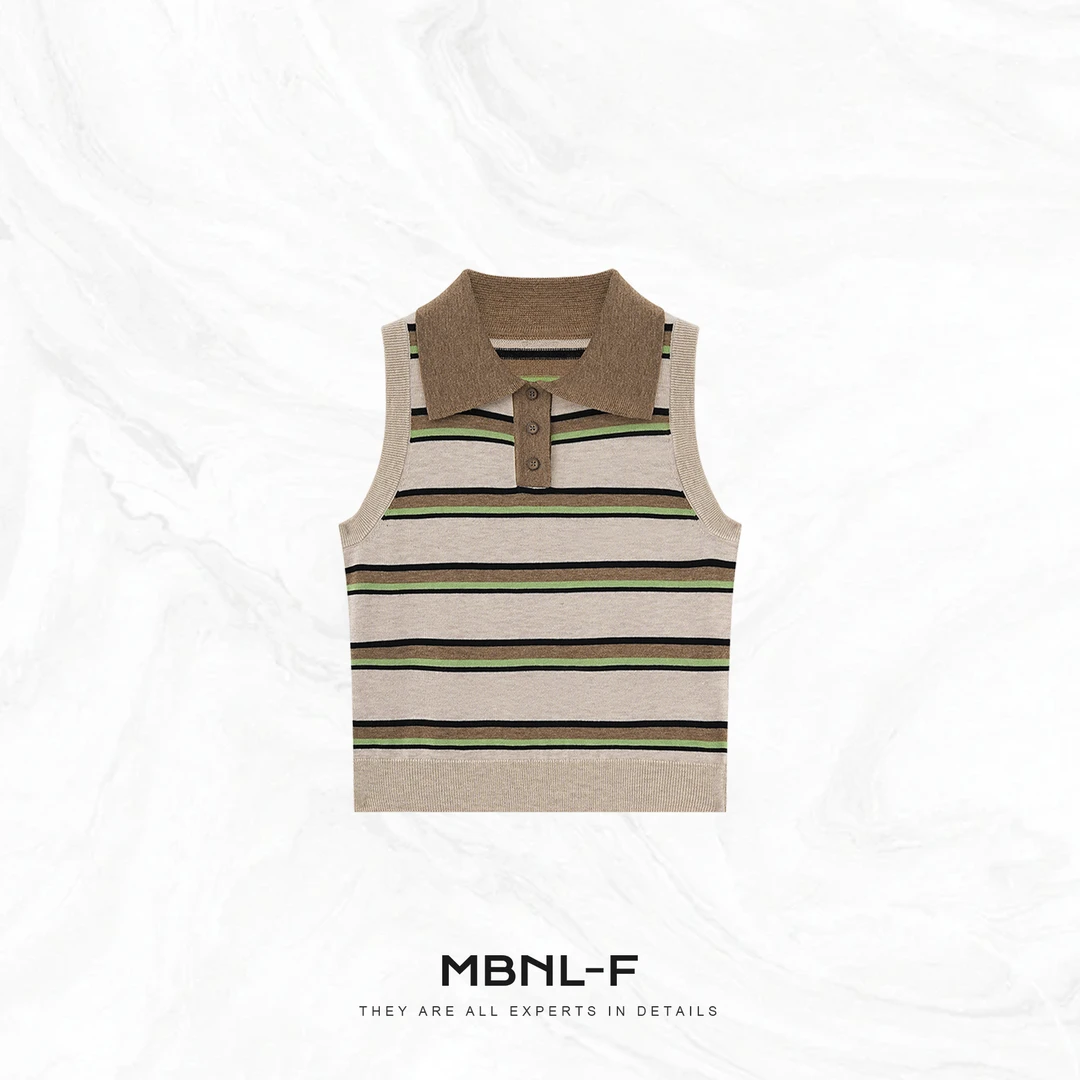 MBNL-F“缪系条纹” 羊毛定织条纹高智感POLO领背心 秦磊XM-XMY2325