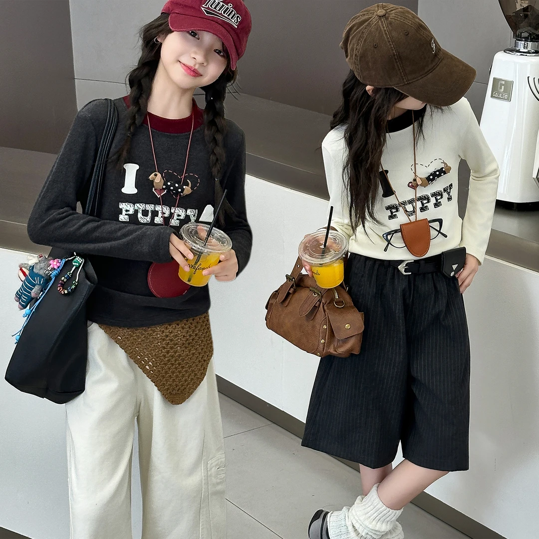 韩系女童长袖T恤打底衫秋冬季2025新款儿童加绒内搭女孩保暖上衣