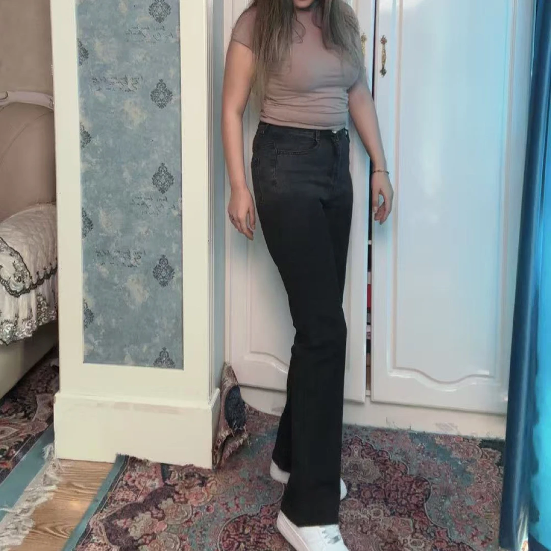 9625高腰弹力微喇叭牛仔裤女显瘦加绒小个子秋冬长裤包邮