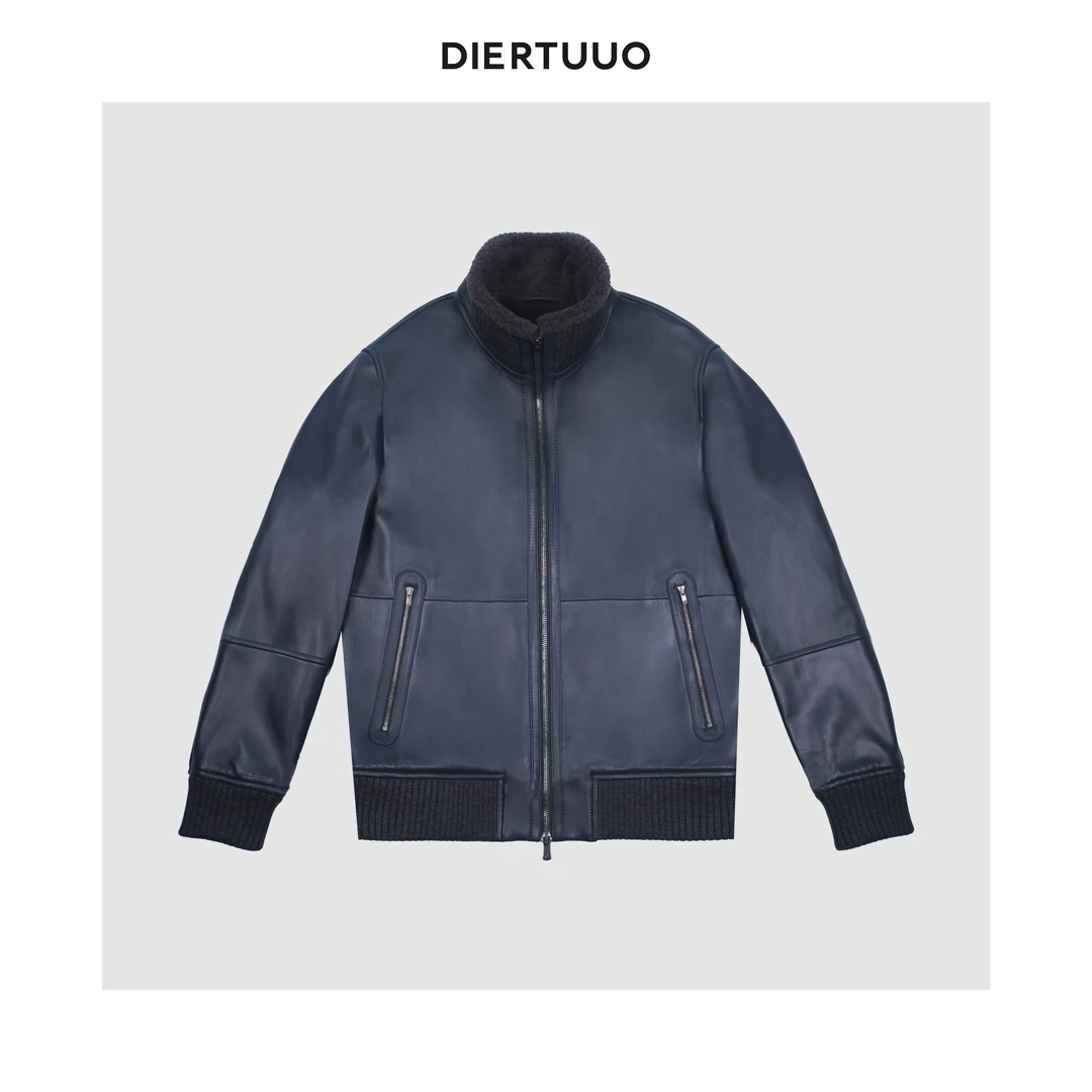 DIERTUUO迪途-83153男士冬季经典时尚百搭休闲保暖立领设计师皮衣