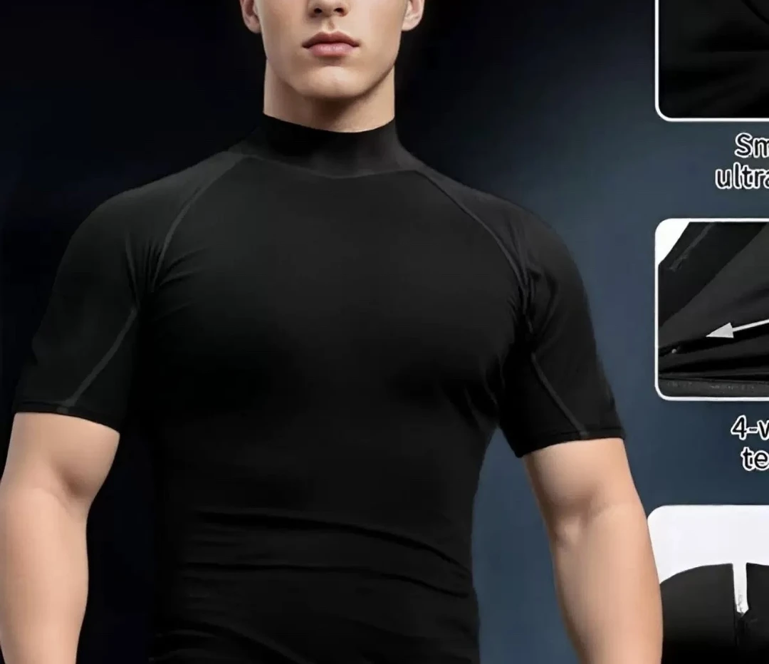 夏季健身紧身运动透气速干训练上衣高领短袖