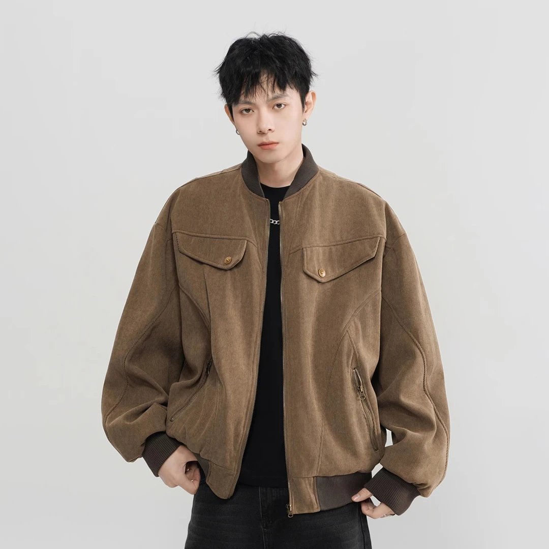 GS春秋季美式工装夹克男时尚潮牌设计感外套复古痞帅做旧外套衣服