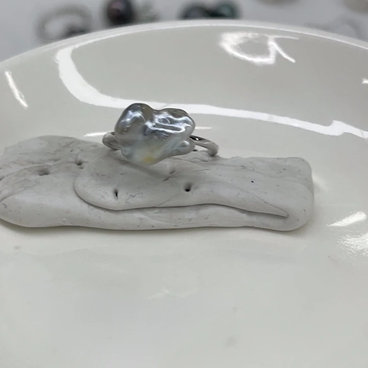 银S925镶嵌戒圈海水珍珠