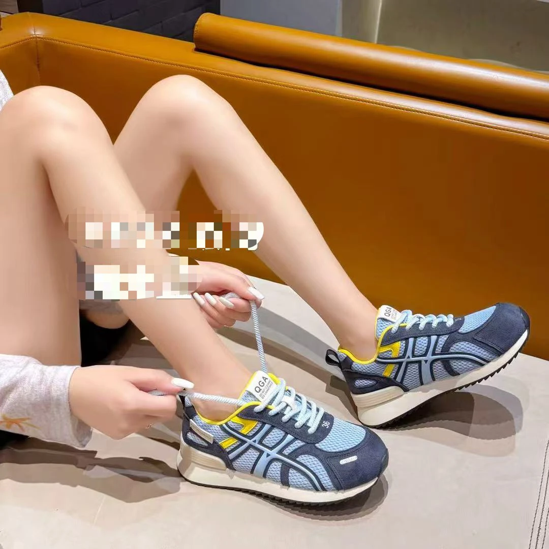 2025秋季新款圆头透气四季通用学生中口时尚休闲鞋阿甘鞋网面时尚