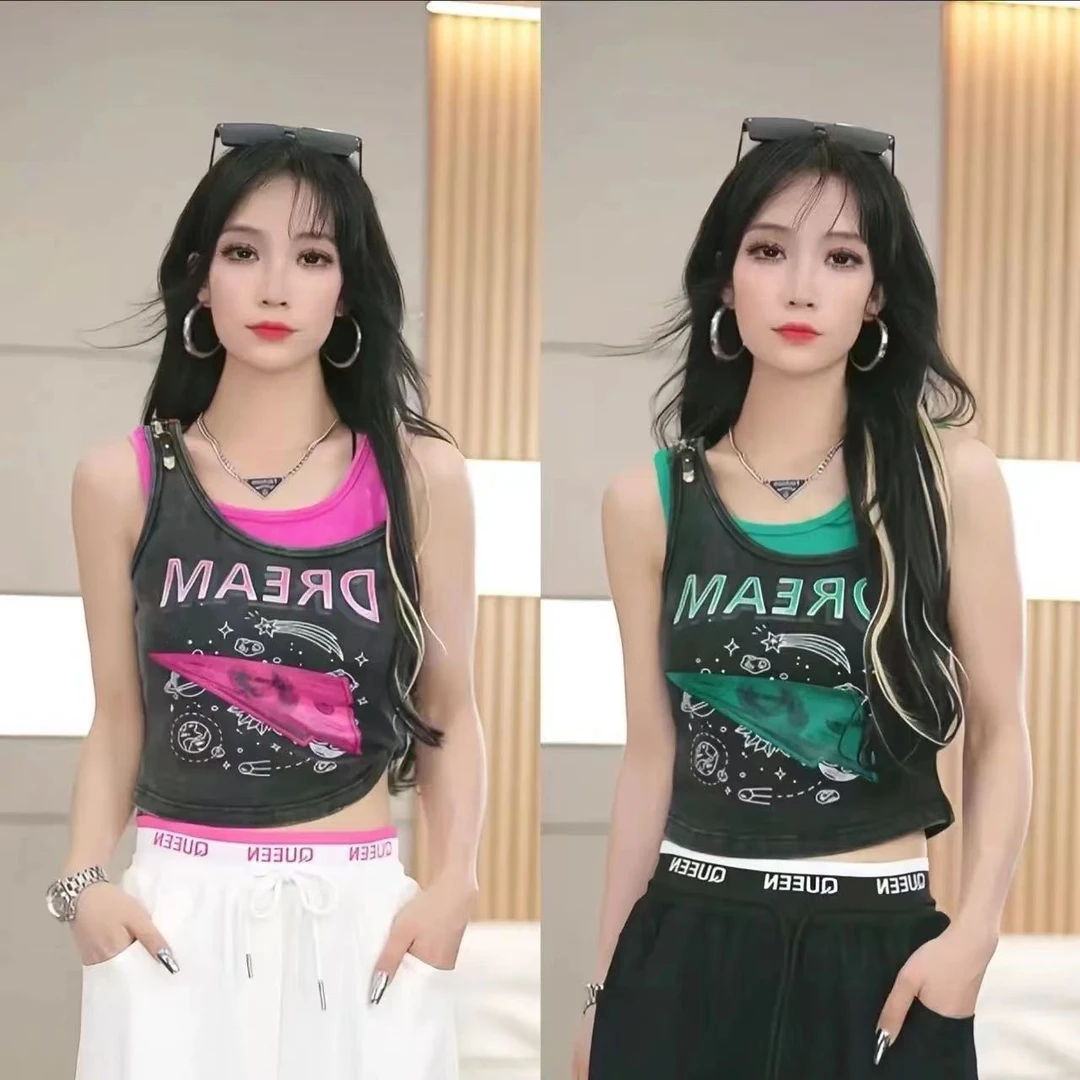 夏季美式复古领带吊带高级背心短款打底外穿甜辣修身无袖上衣显瘦