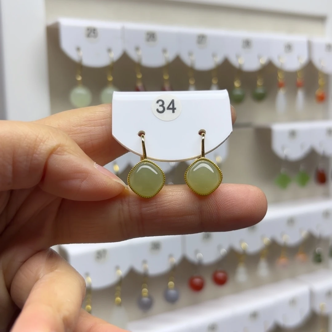 和田玉银S925镶嵌耳饰