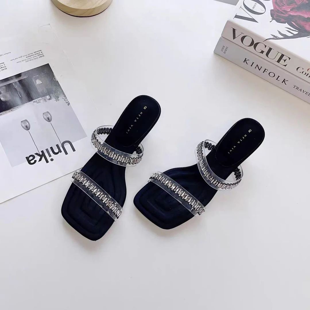 高跟凉拖女外穿细跟显瘦方头露趾一字拖鞋女BO5-A5-65