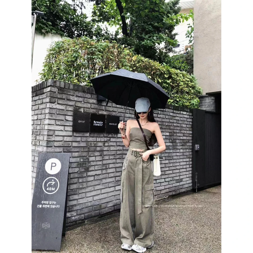 【婉君】美式高街辣妹百搭复古宽松工装瘦版阔腿裤LWJ24B2TZ802