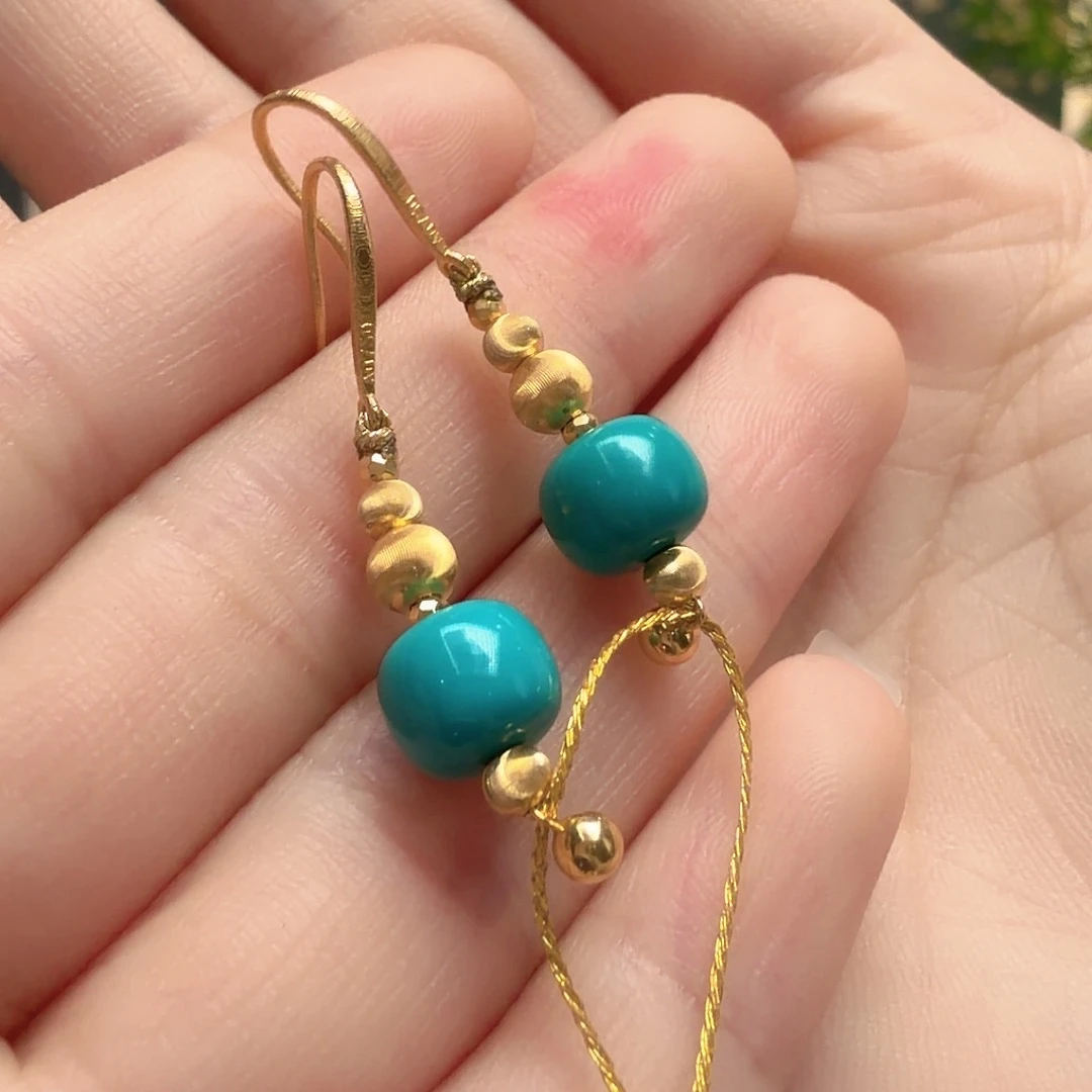 绿松石18K金镶嵌耳饰