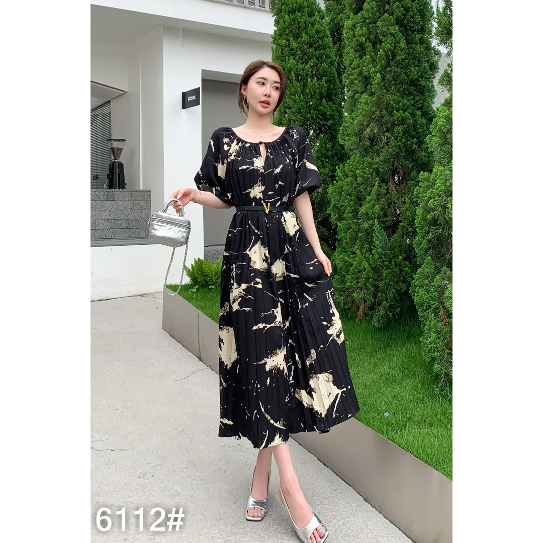 【商场高货】气质泡泡袖大码时尚显瘦女装连衣裙+腰带6112