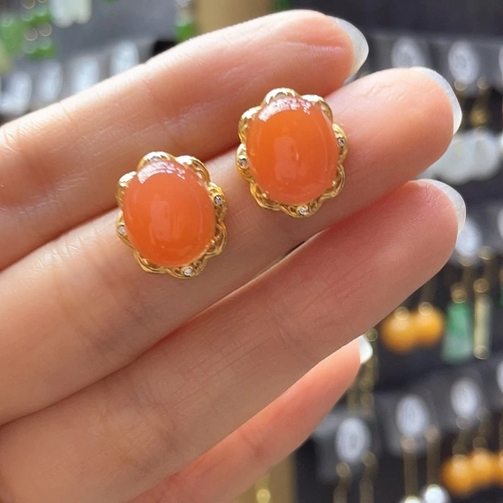 南红玛瑙耳饰银S925镶嵌