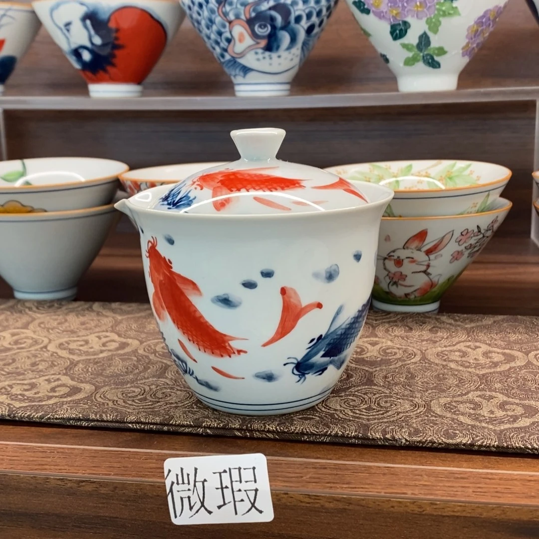釉下手绘茶具微瑕