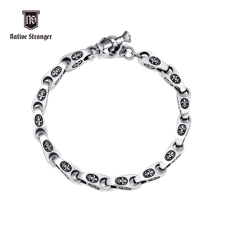 NATIVE STRANGER 925银手链 童军花雕刻手链鸢尾花手工时尚