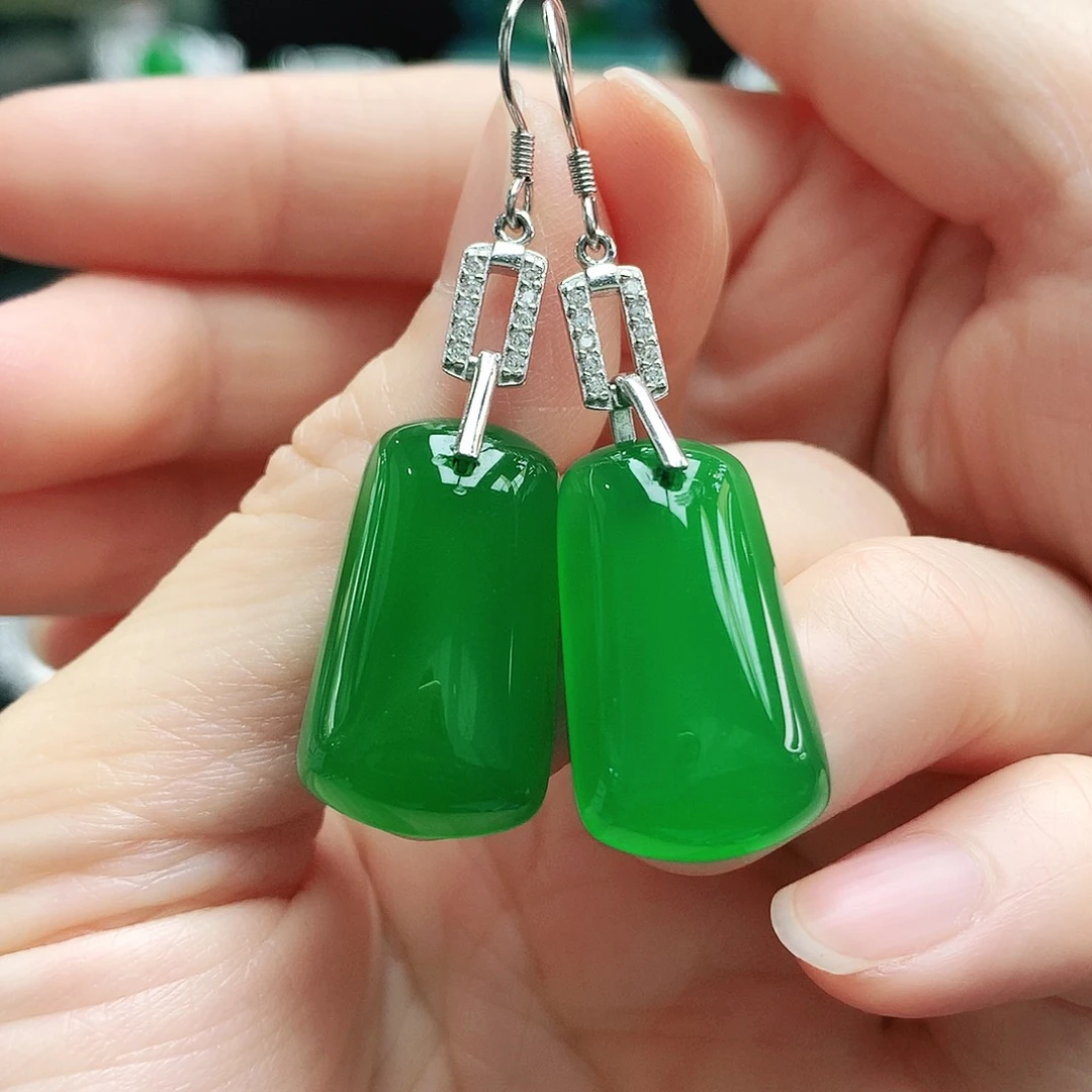 玛瑙/玉髓耳钉银S925镶嵌