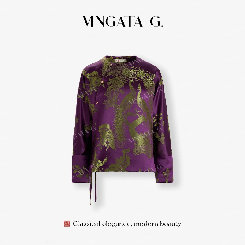 MNGATA G.宫小妍【老缎·紫美】新中式中国风长袖夹棉上衣5082456
