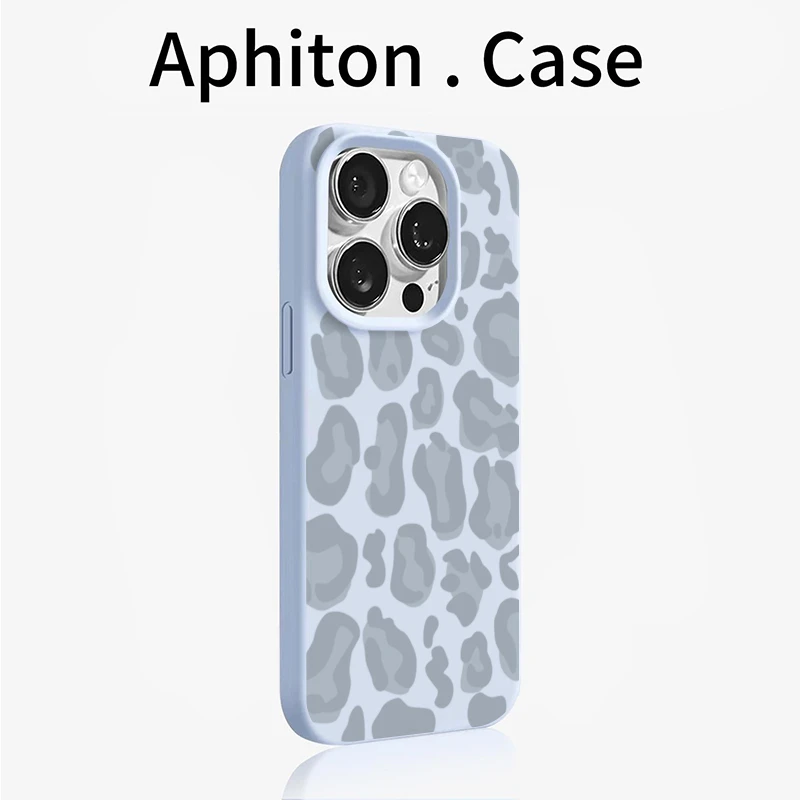 简约蓝豹纹液态壳适用苹果17/16/15promax/手机壳iPhone14/肤感13