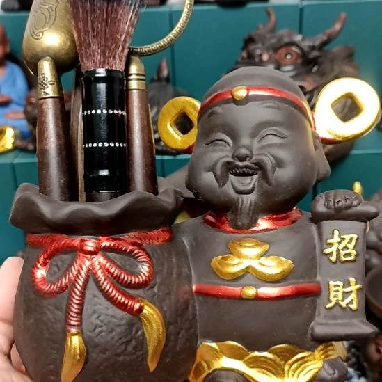 茶宠紫砂财神六君子茶宠摆件