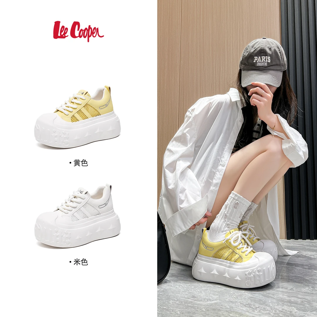 【交个朋友专属】LEE COOPER厚底面包鞋网面系带松糕鞋板鞋增高8CM