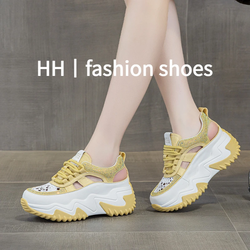 内增高7CM老爹鞋女2025春季新款百搭韩版厚底镂空运动包头凉鞋潮