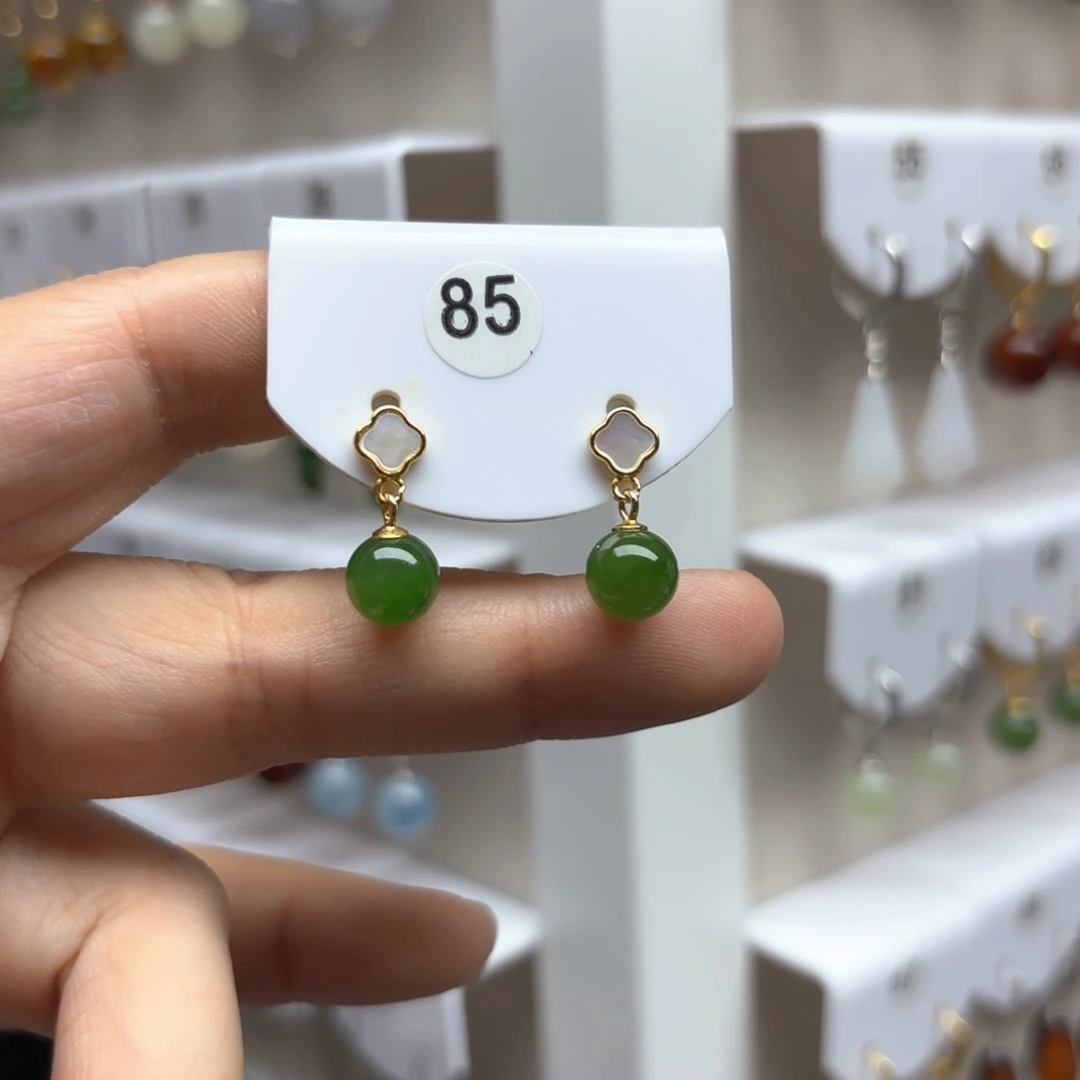 和田玉银S925镶嵌耳饰