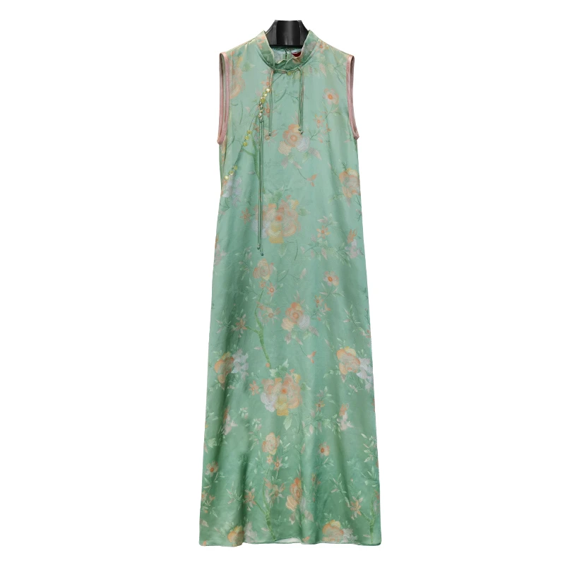 娑尔绿色100桑蚕丝提花连衣裙SI2LG02890