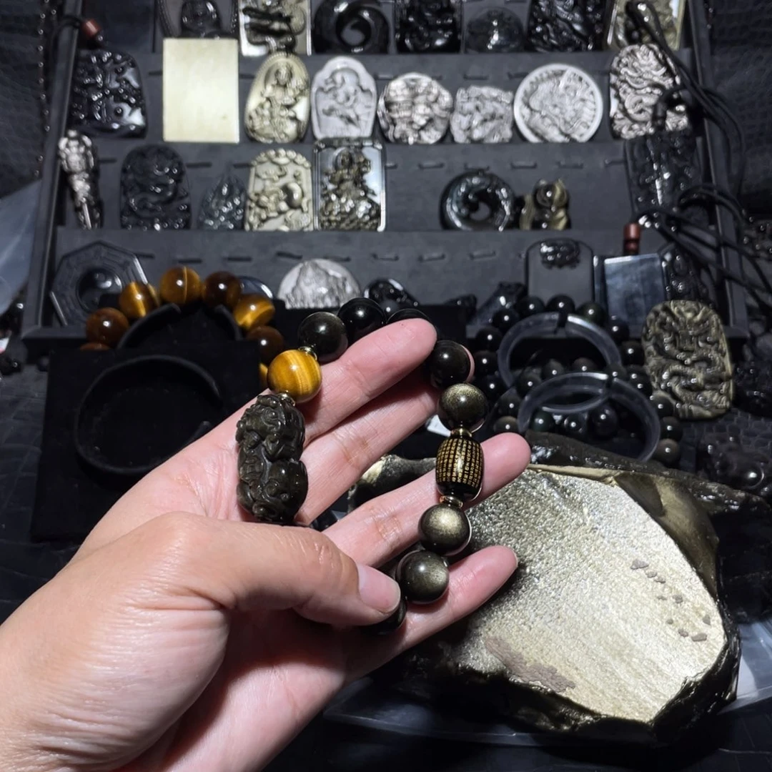 黑曜岩手链未镶嵌凝*?