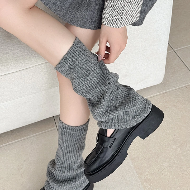 秋冬加厚纯色抽条羊毛袜套学院堆袜袜春秋jk针织保暖日系宽松百搭