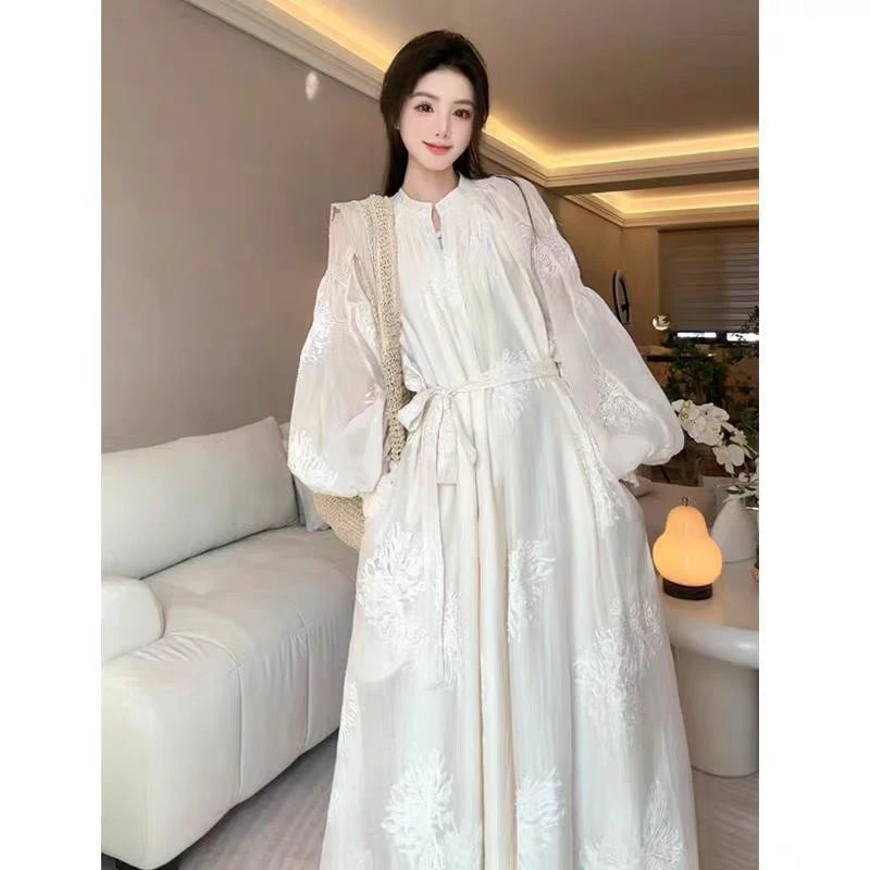 【TY】25春夏法式刺绣温柔风宽松显瘦灯笼袖气质绝美仙女长裙25002